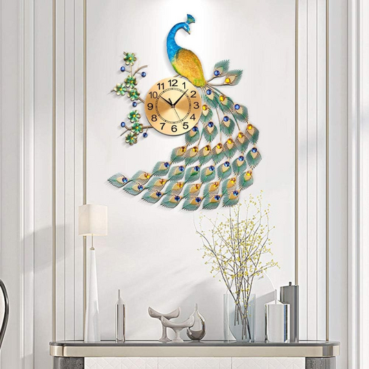 Vintura - Reloj de Pared Grande y Elegante con Diseño de Pavo Real para Decoración Llamativa de Sala de Estar