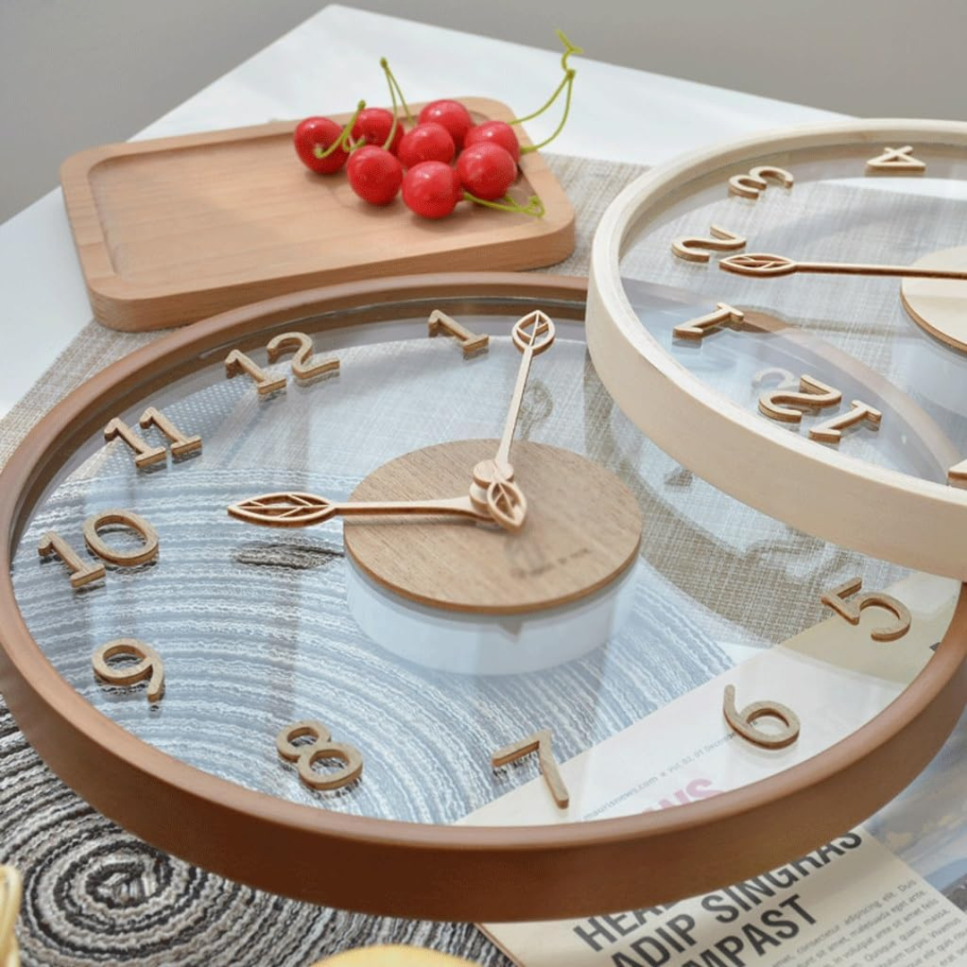 Metron - Reloj de Pared de Madera Elegante con Acabado de Vidrio Chic