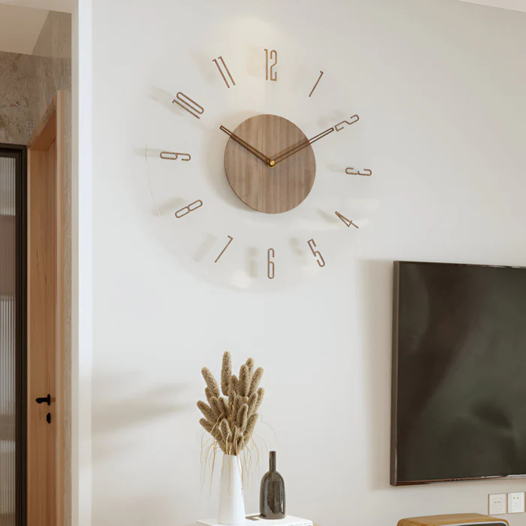Nock - Reloj de pared moderno y elegante de 30 cm en acrílico y madera para una sala de estar elegante
