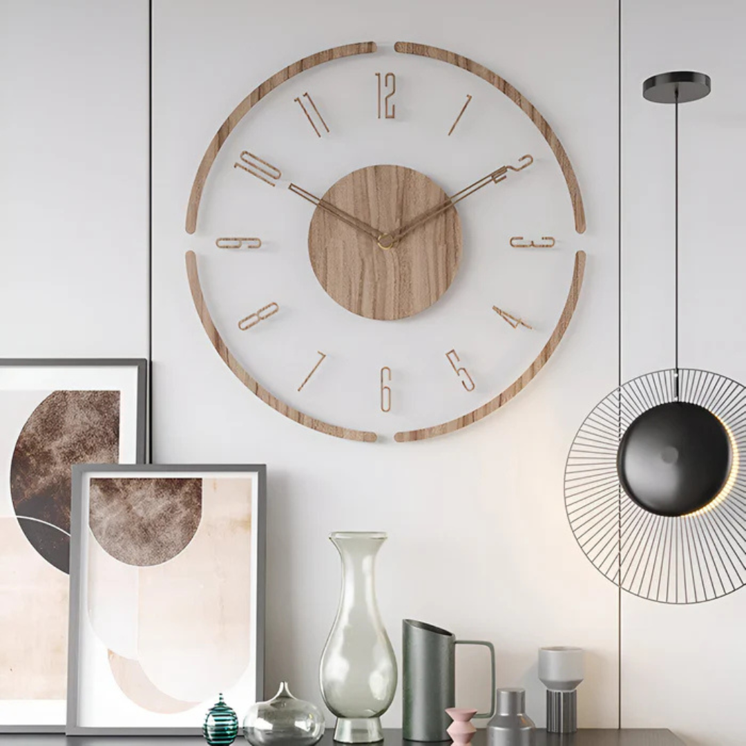Nock - Reloj de pared moderno y elegante de 30 cm en acrílico y madera para una sala de estar elegante