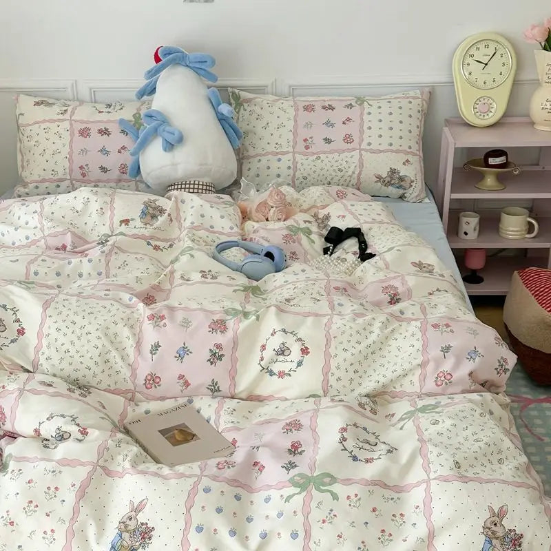 Juego de ropa de cama con flores rosas románticas - Funda de edredón y fundas de almohada de poliéster suave para un dormitorio acogedor
