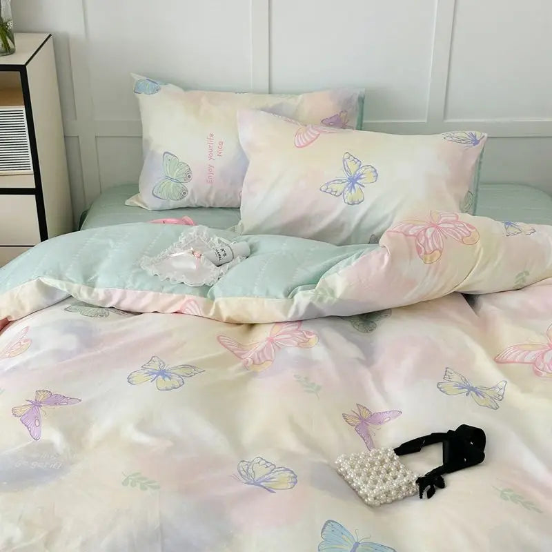 Juego de ropa de cama con flores rosas románticas - Funda de edredón y fundas de almohada de poliéster suave para un dormitorio acogedor
