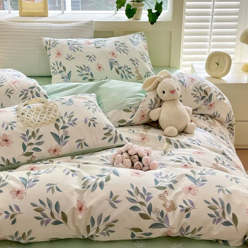 Juego de ropa de cama con flores rosas románticas - Funda de edredón y fundas de almohada de poliéster suave para un dormitorio acogedor