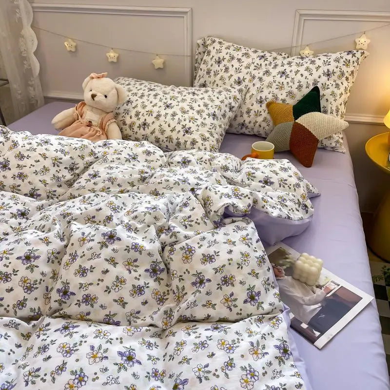 Juego de ropa de cama con flores rosas románticas - Funda de edredón y fundas de almohada de poliéster suave para un dormitorio acogedor