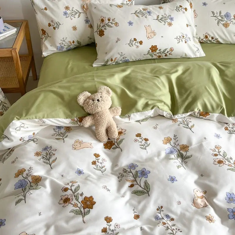 Juego de ropa de cama con flores rosas románticas - Funda de edredón y fundas de almohada de poliéster suave para un dormitorio acogedor