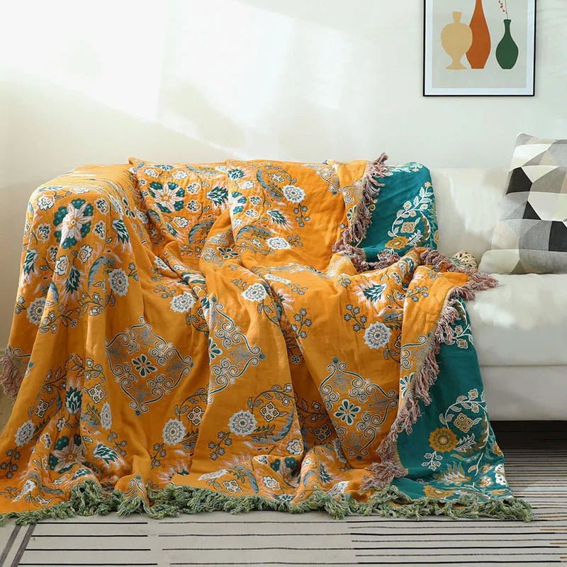 Estiloso Jacquard Bohemio a Cuadros Hecho de Algodón Suave - Perfecto para Ambientes Acogedores