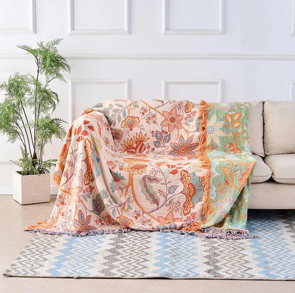 Manta con Estampado Floral Boho – Manta Acogedora y Cálida para Sofá, Cama y Actividades al Aire Libre