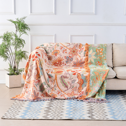 Manta con Estampado Floral Boho – Manta Acogedora y Cálida para Sofá, Cama y Actividades al Aire Libre