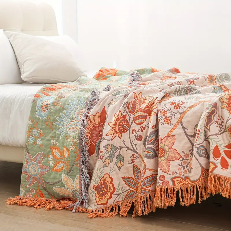 Manta con Estampado Floral Boho – Manta Acogedora y Cálida para Sofá, Cama y Actividades al Aire Libre