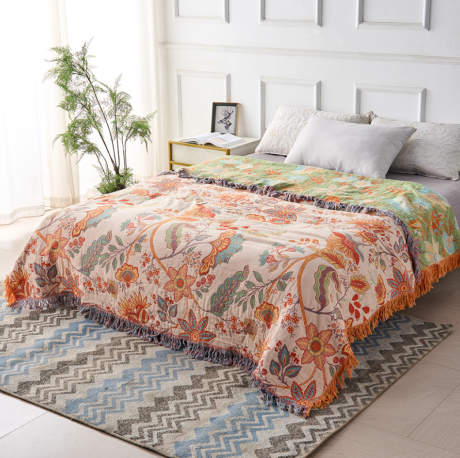 Manta con Estampado Floral Boho – Manta Acogedora y Cálida para Sofá, Cama y Actividades al Aire Libre