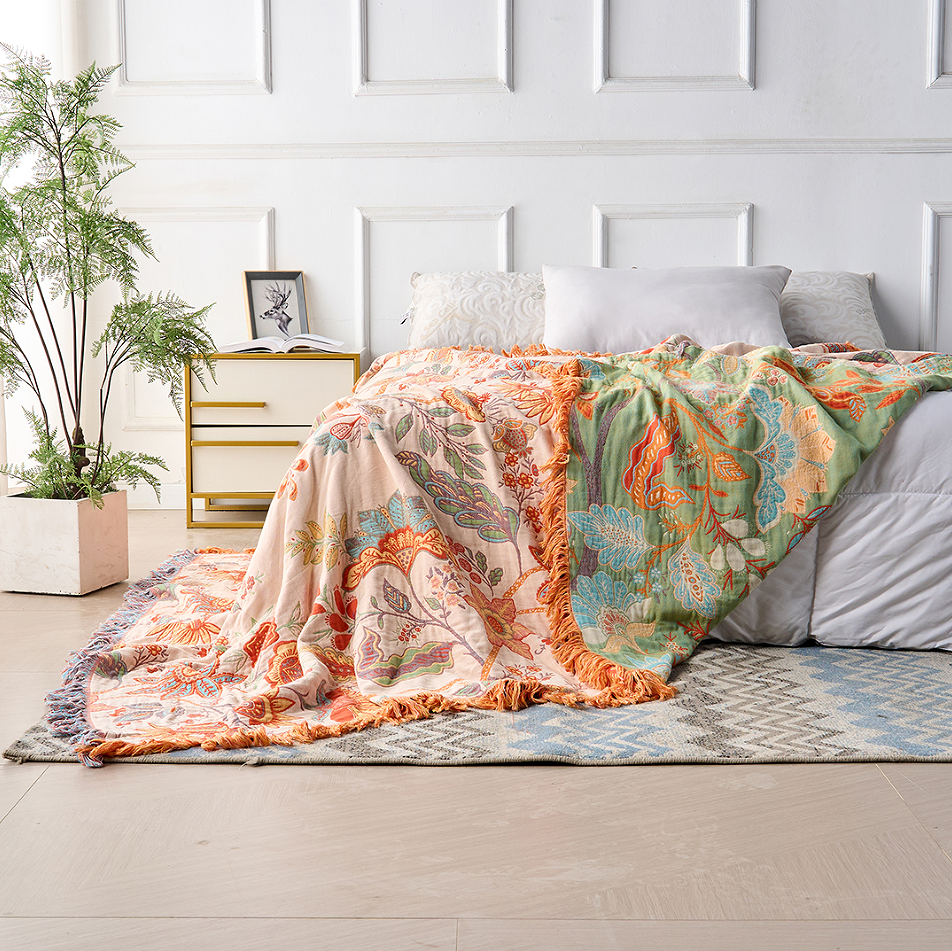 Manta con Estampado Floral Boho – Manta Acogedora y Cálida para Sofá, Cama y Actividades al Aire Libre