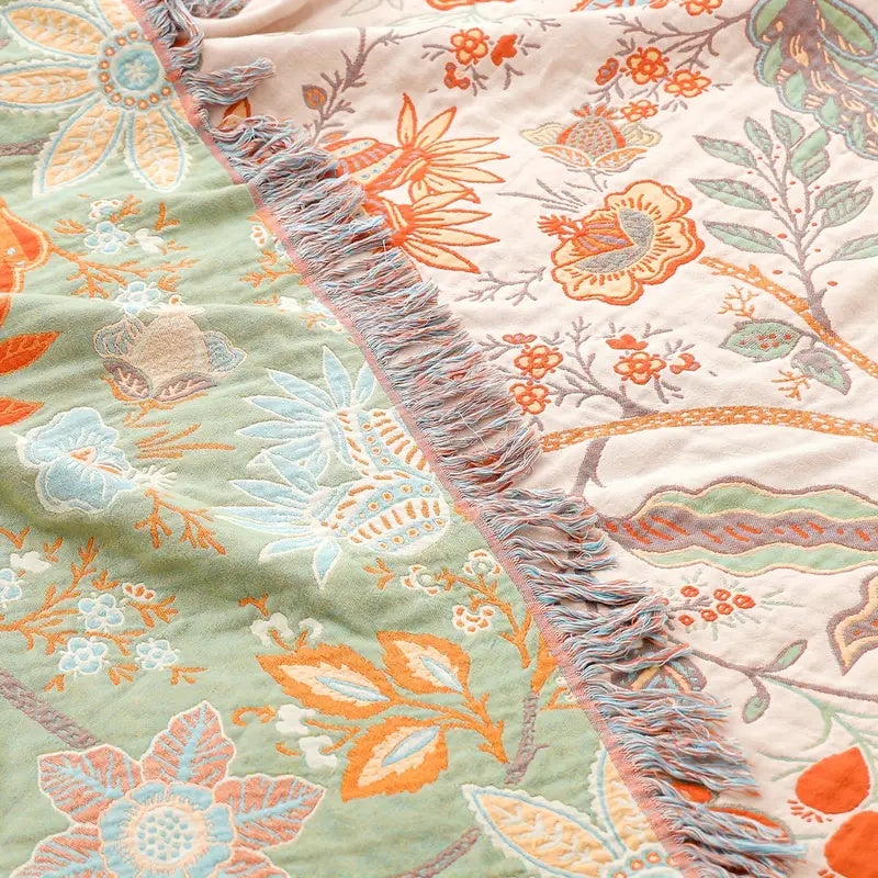 Manta con Estampado Floral Boho – Manta Acogedora y Cálida para Sofá, Cama y Actividades al Aire Libre