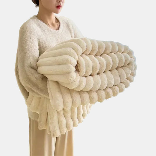 Manta de franela con forro polar a rayas para una vida acogedora y decoración de dormitorio