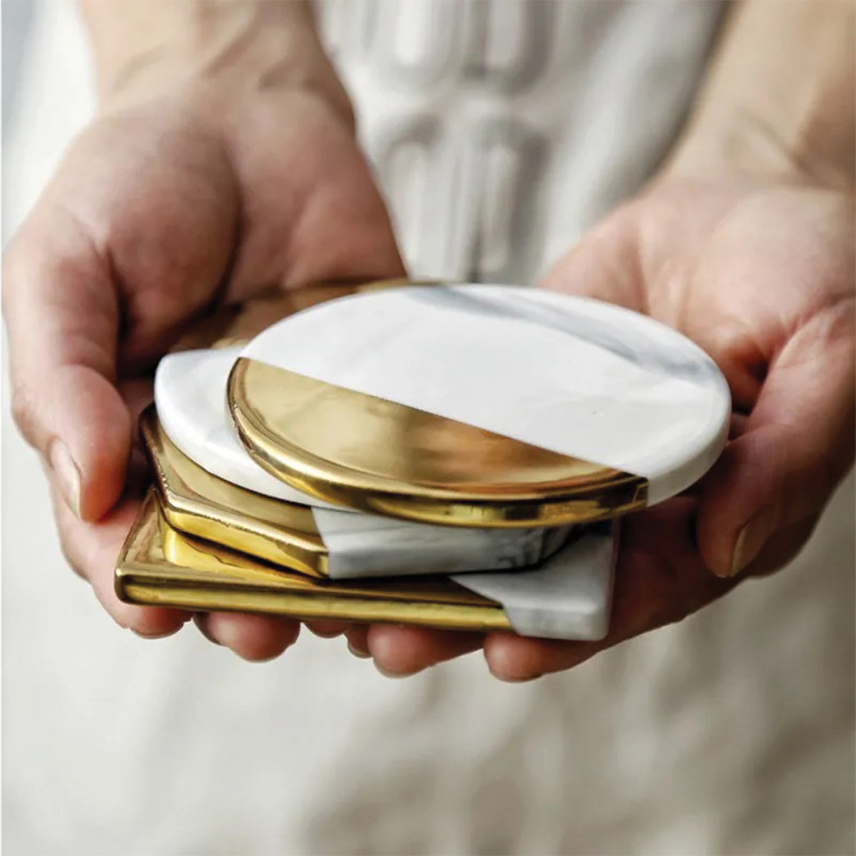 IvoraHome - Magnífico Juego de Posavasos de Mármol Marfil para un Toque de Elegancia en tu Interior