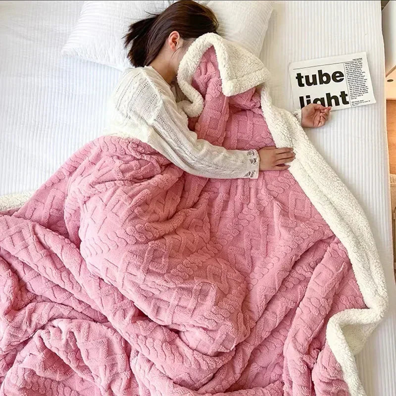 Manta de invierno lujosa de doble capa de lana y forro polar para máxima comodidad y calidez con estilo