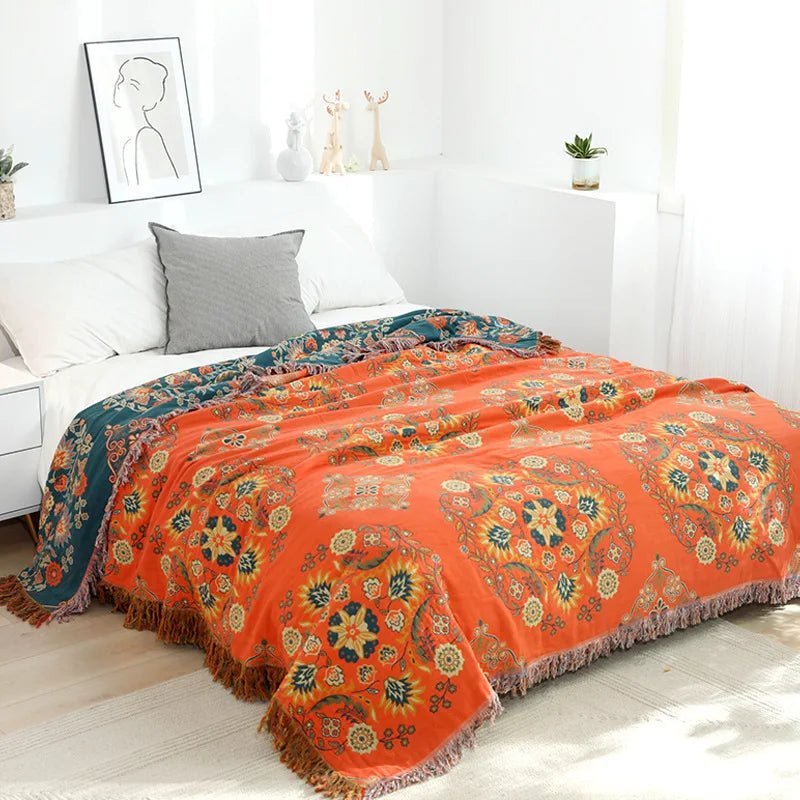 Estiloso Jacquard Bohemio a Cuadros Hecho de Algodón Suave - Perfecto para Ambientes Acogedores