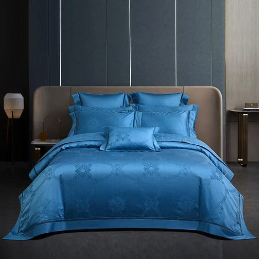Juego de funda nórdica de algodón egipcio azul de lujo – 200x230 cm con 2 fundas de almohada elegantes