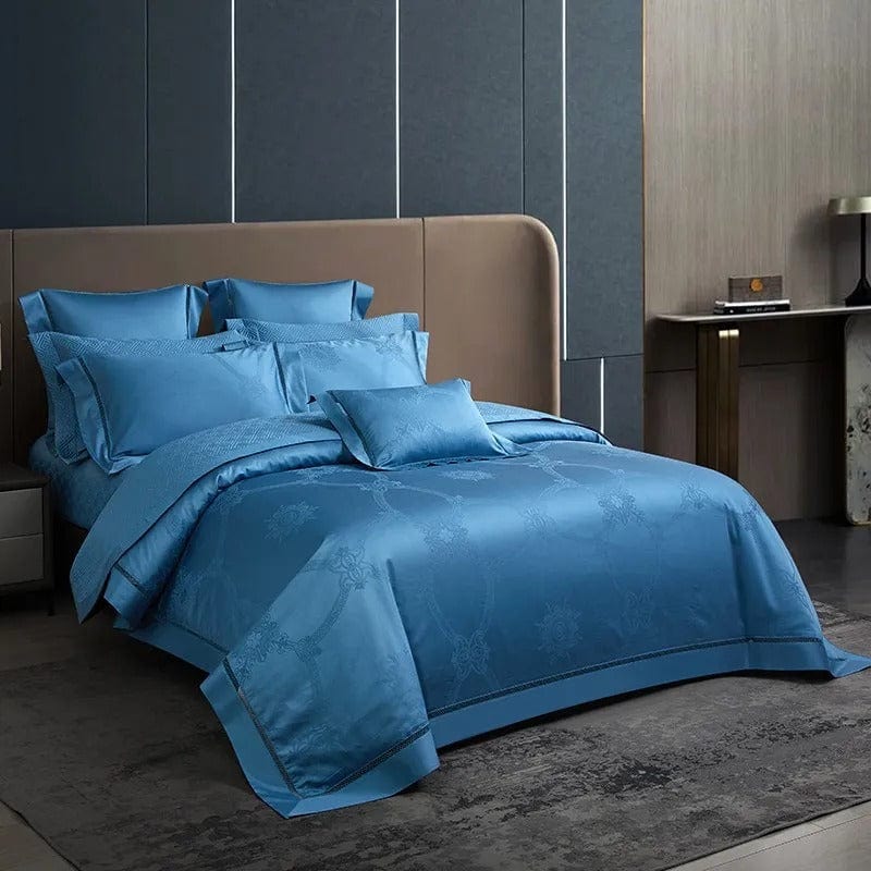 Juego de funda nórdica de algodón egipcio azul de lujo – 200x230 cm con 2 fundas de almohada elegantes