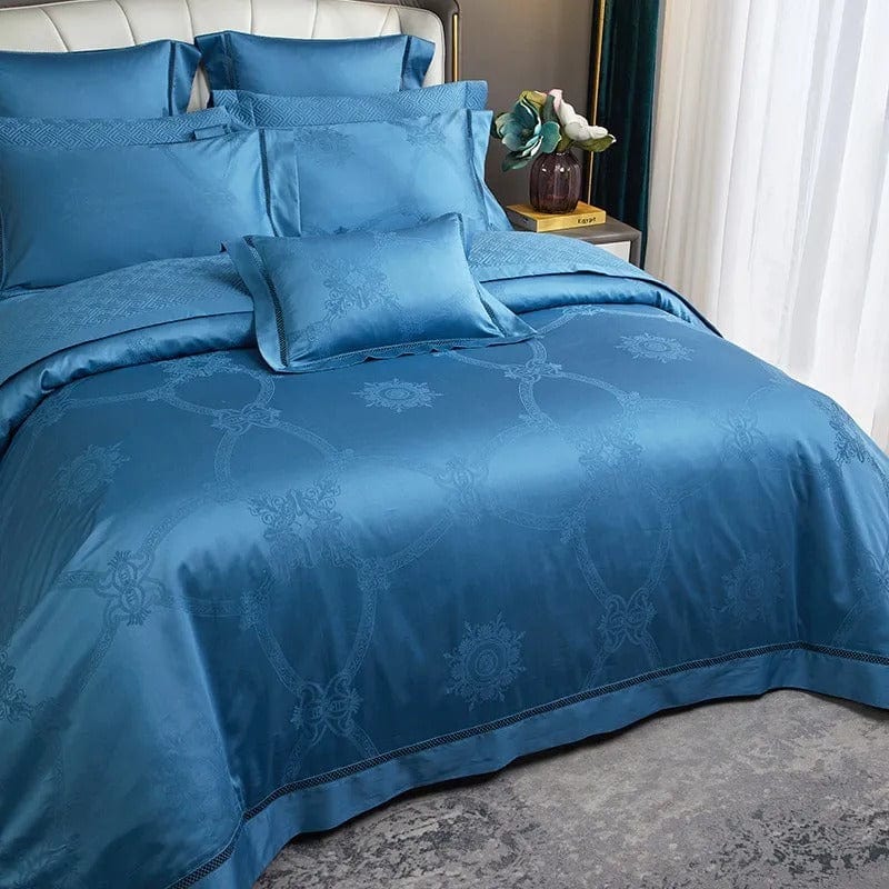 Juego de funda nórdica de algodón egipcio azul de lujo – 200x230 cm con 2 fundas de almohada elegantes