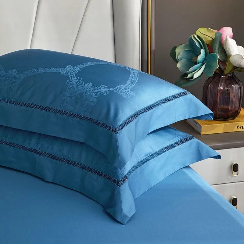Juego de funda nórdica de algodón egipcio azul de lujo – 200x230 cm con 2 fundas de almohada elegantes