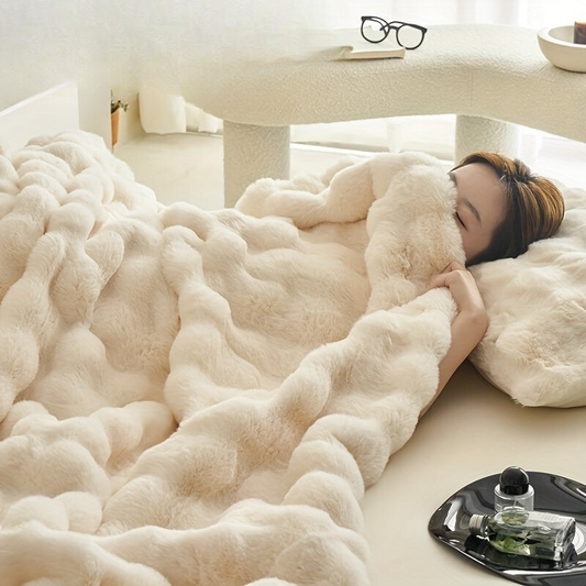 Mantas de forro polar beige suave de lujo - Manta gruesa y cálida de felpa para sala de estar y dormitorio