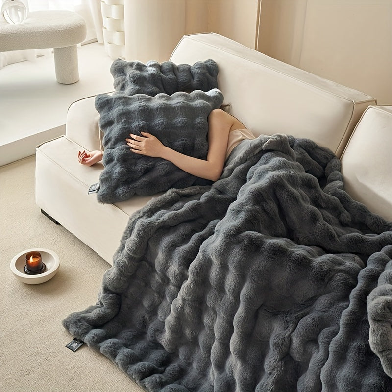Mantas de forro polar beige suave de lujo - Manta gruesa y cálida de felpa para sala de estar y dormitorio