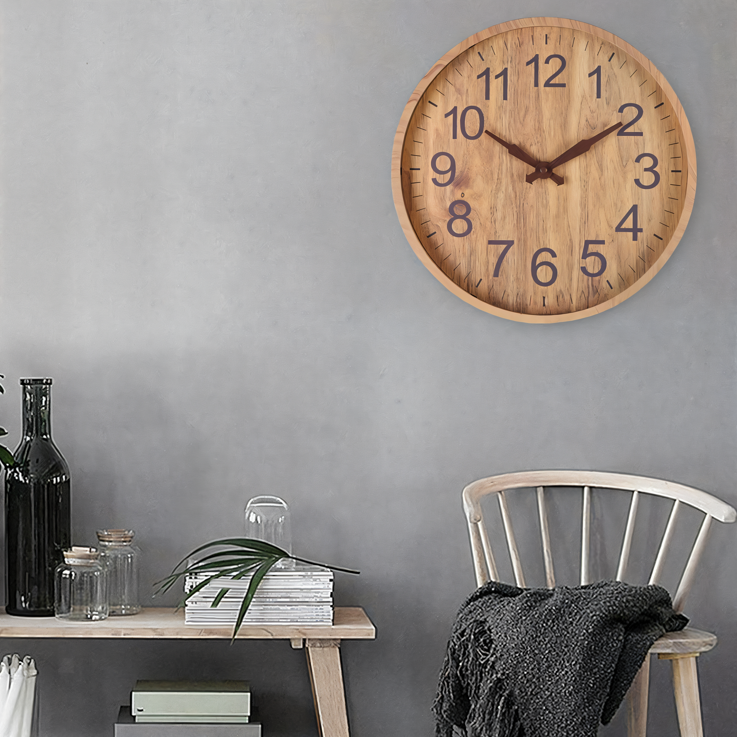 Reloj de pared de madera elegante con movimiento silencioso para cocina y sala de estar