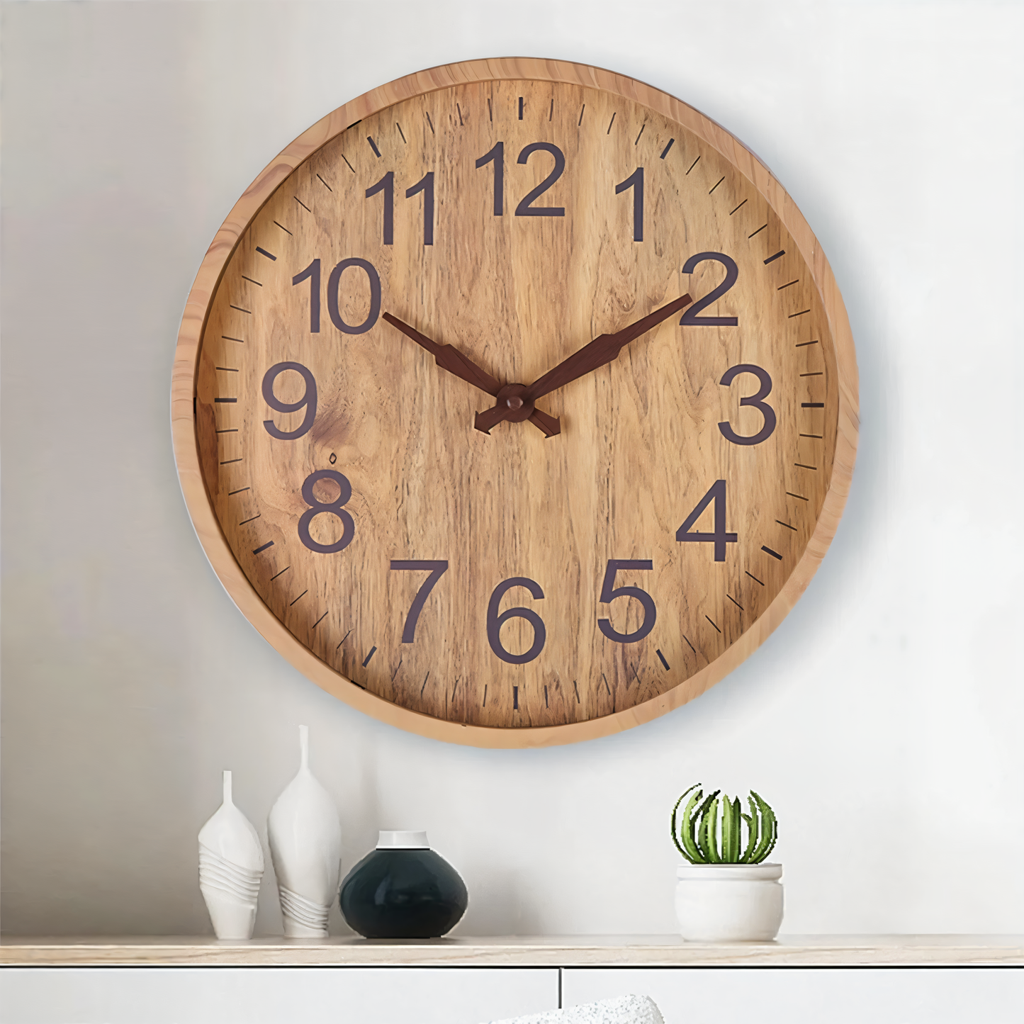 Reloj de pared de madera elegante con movimiento silencioso para cocina y sala de estar