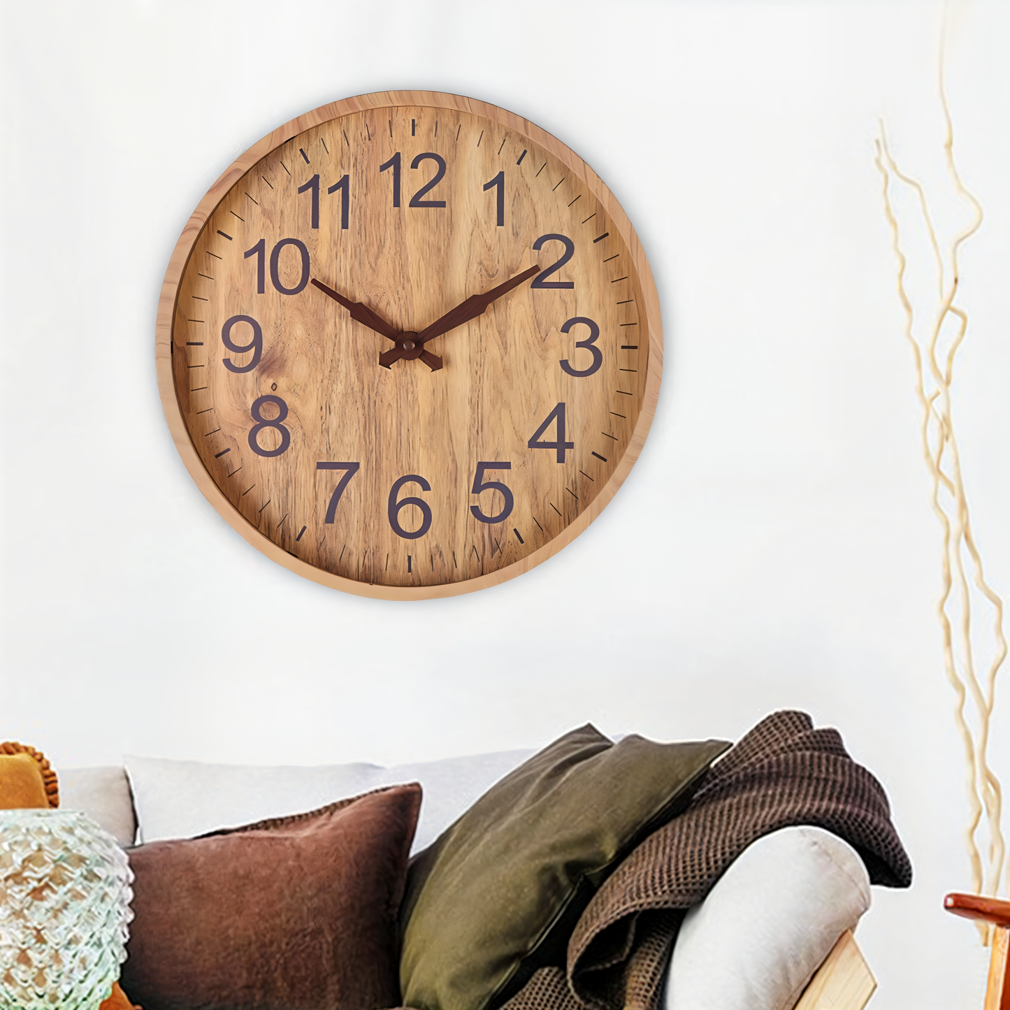 Reloj de pared de madera elegante con movimiento silencioso para cocina y sala de estar