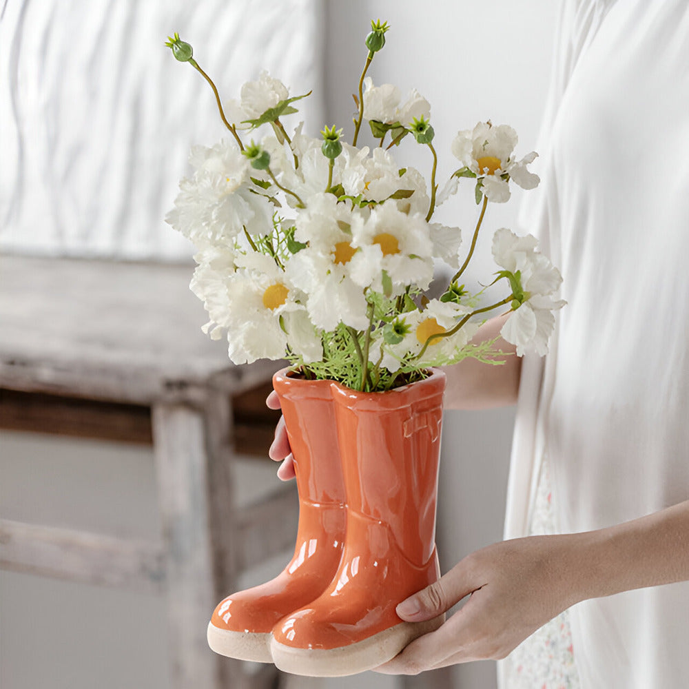 Minthara - hermoso jarrón de cerámica en forma única de bota para decoración elegante