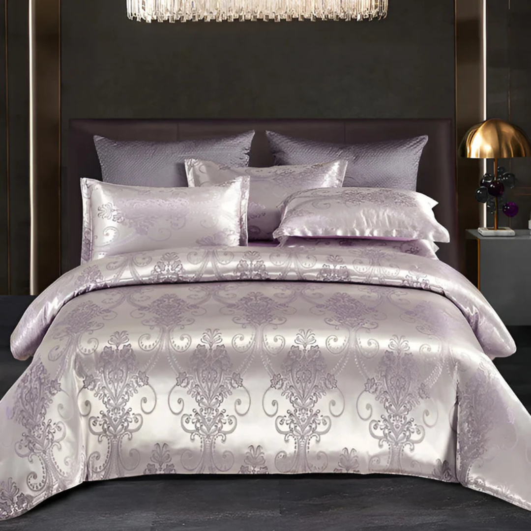 Elegante cubrecama de satén con patrón jacquard – ropa de cama sedosa, suave y transpirable para dormitorios de lujo