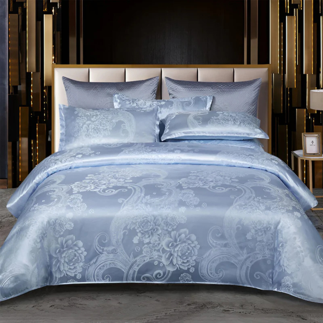 Elegante cubrecama de satén con patrón jacquard – ropa de cama sedosa, suave y transpirable para dormitorios de lujo