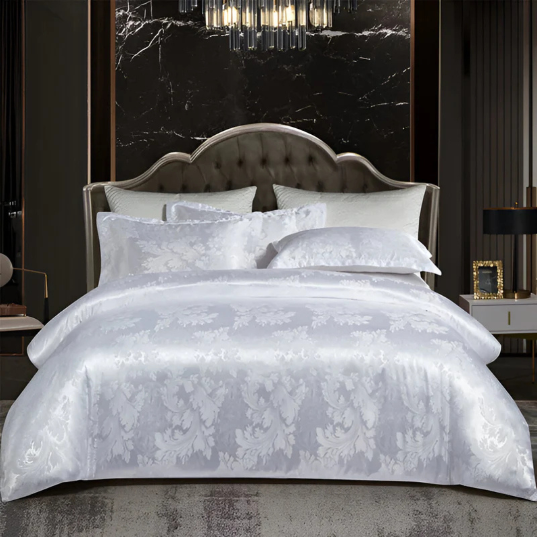 Elegante cubrecama de satén con patrón jacquard – ropa de cama sedosa, suave y transpirable para dormitorios de lujo
