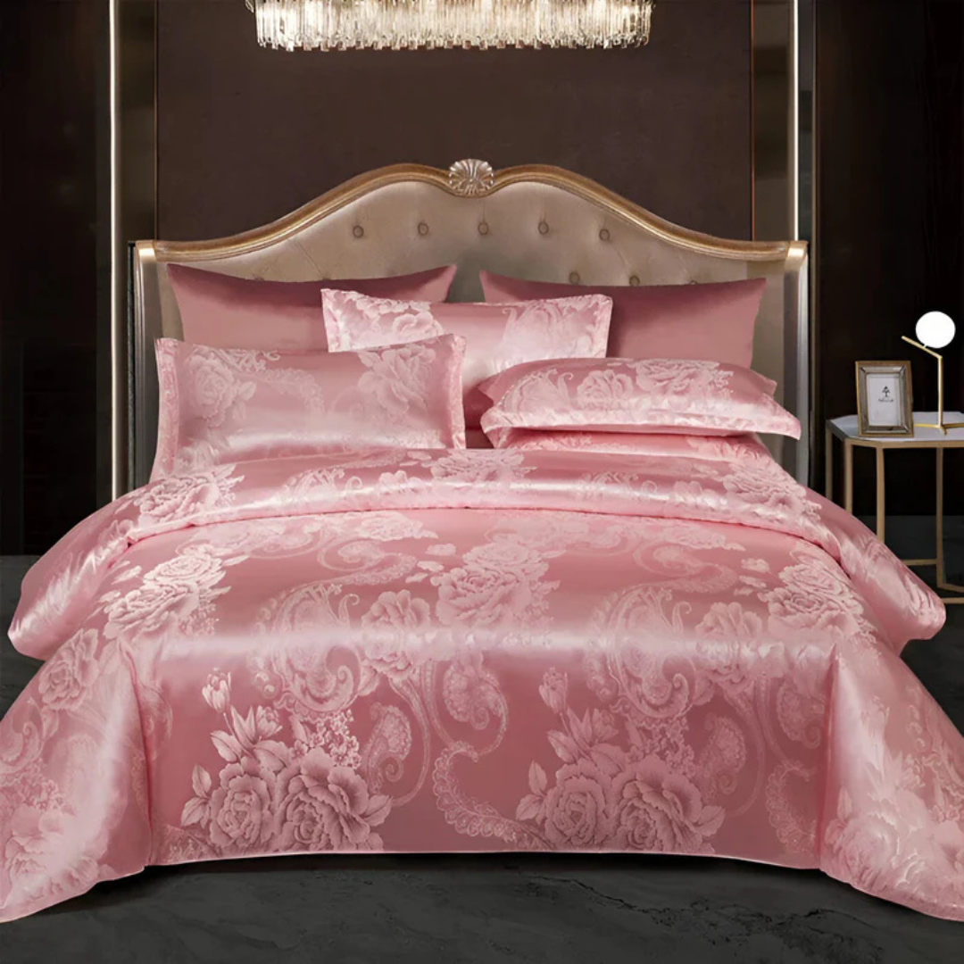 Elegante cubrecama de satén con patrón jacquard – ropa de cama sedosa, suave y transpirable para dormitorios de lujo