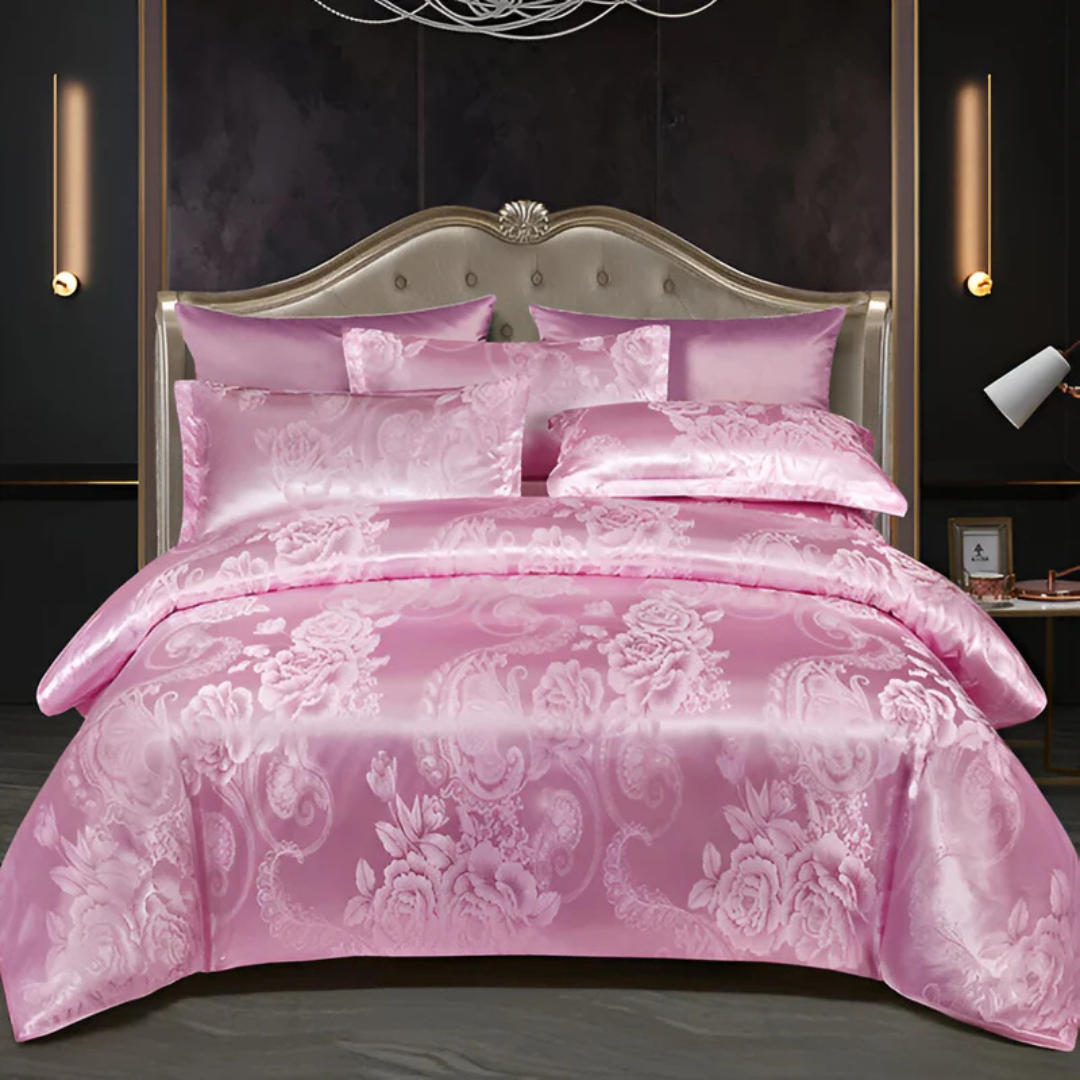 Elegante cubrecama de satén con patrón jacquard – ropa de cama sedosa, suave y transpirable para dormitorios de lujo