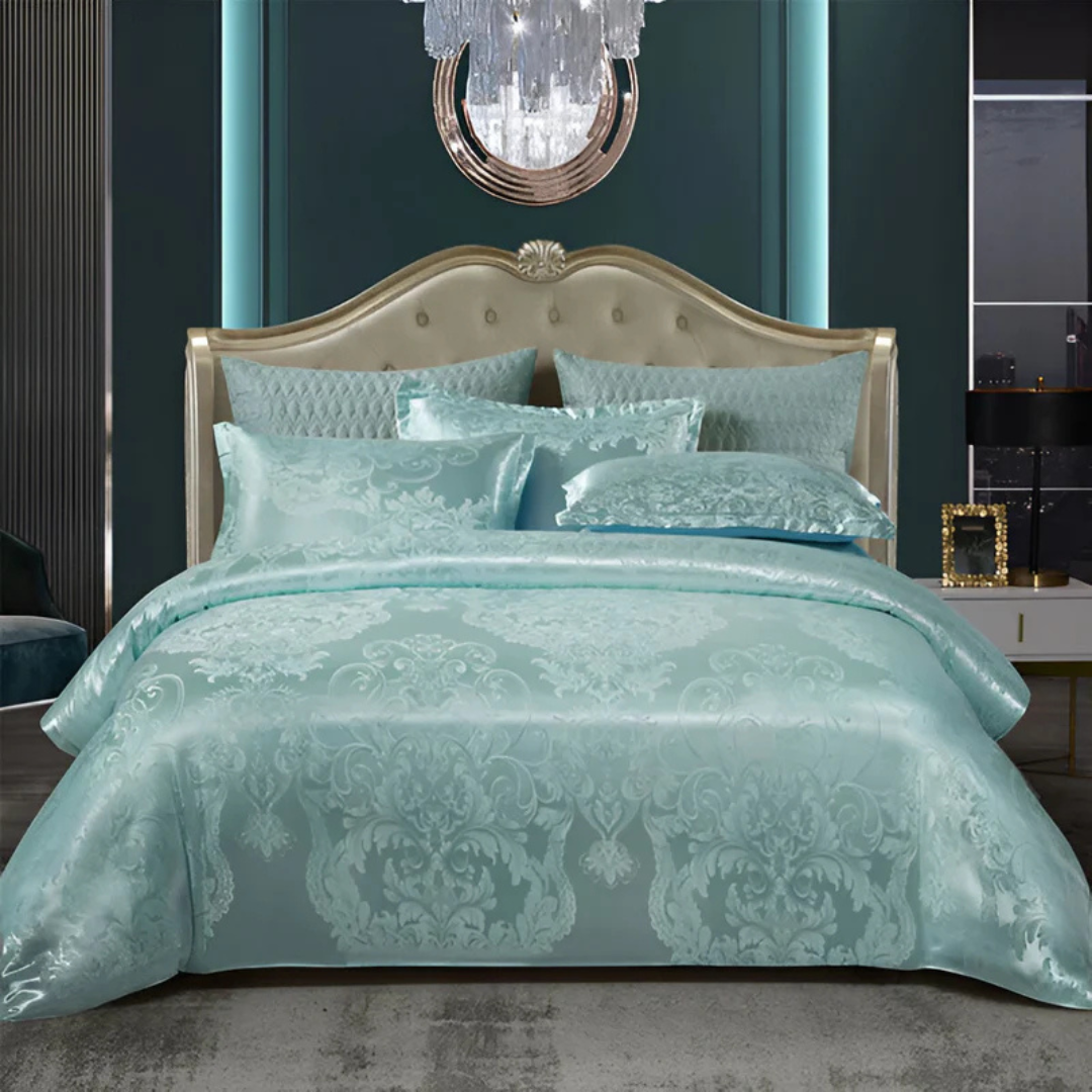 Elegante cubrecama de satén con patrón jacquard – ropa de cama sedosa, suave y transpirable para dormitorios de lujo