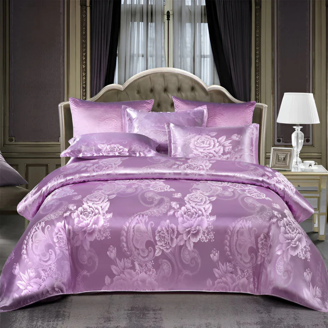 Elegante cubrecama de satén con patrón jacquard – ropa de cama sedosa, suave y transpirable para dormitorios de lujo