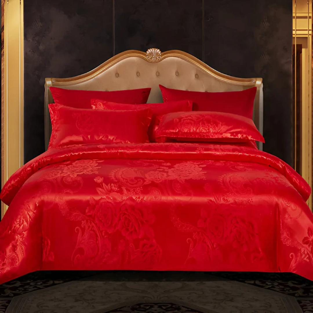 Elegante cubrecama de satén con patrón jacquard – ropa de cama sedosa, suave y transpirable para dormitorios de lujo