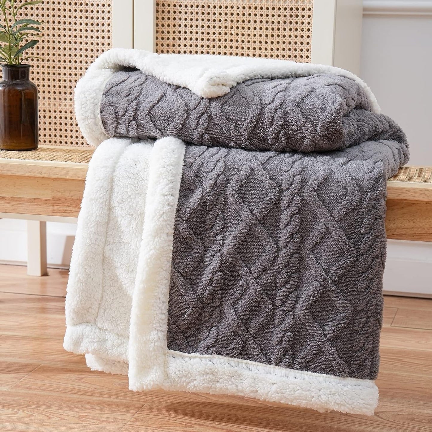 Manta de forro polar Sherpa suave - Edredón reversible de lujo para calidez y comodidad en casa y al aire libre