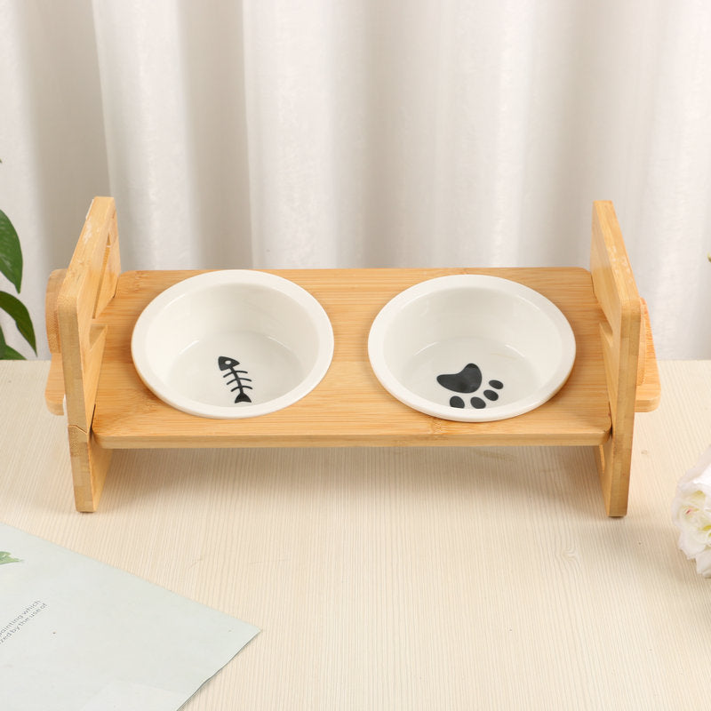 Juego de alimentación doble de lujo PawElegance con bambú suave y acero inoxidable para mascotas