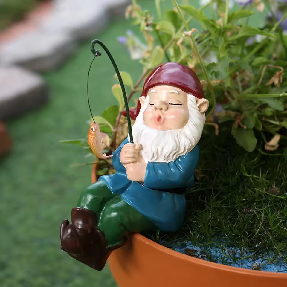 Ligeia - Encantadora figura de gnomo con palo para decoración interior y de jardín