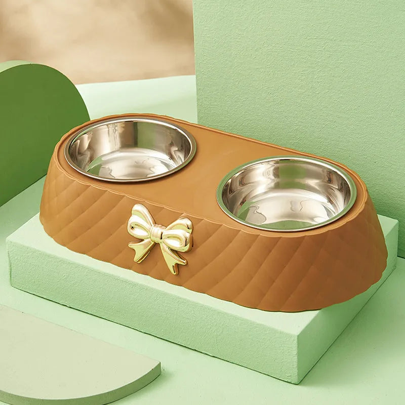 Juego de tazones de acero inoxidable de lujo para comida y agua para el cuidado elegante de mascotas