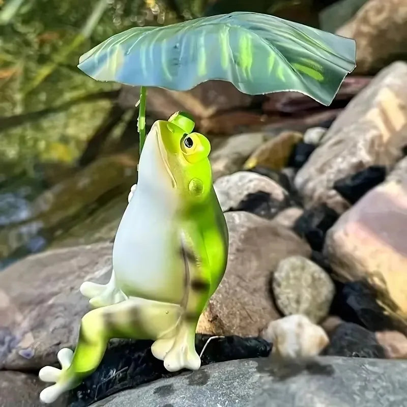 Prisca - Figura Encantadora de Rana sobre Hoja de Loto para Acuario, Decoración de Jardín y Adornos de Balcón