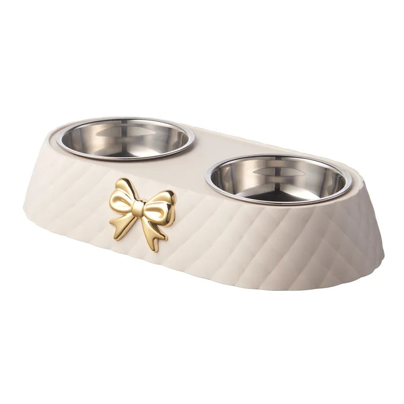 Juego de tazones de acero inoxidable de lujo para comida y agua para el cuidado elegante de mascotas