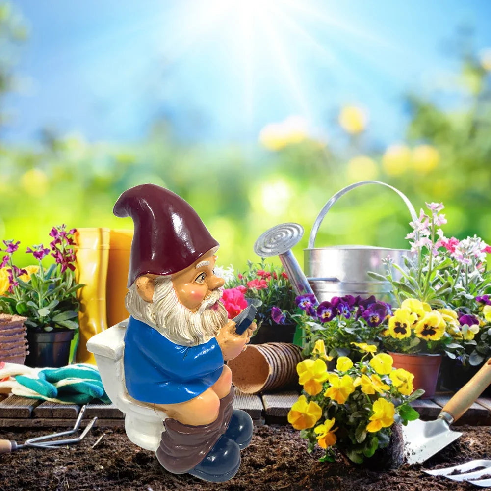 Sylpha - Figura de gnomo de jardín miniatura linda en resina para decoración de jardín divertida y humorística