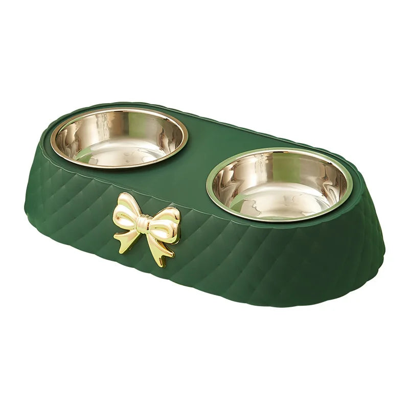 Juego de tazones de acero inoxidable de lujo para comida y agua para el cuidado elegante de mascotas