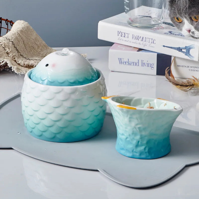 Fuente de agua de cerámica de lujo para mascotas - Placer de bebida fresca y saludable