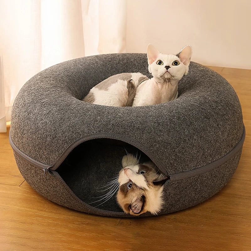 Cama de lujo para gatos para dos con túnel interactivo para mayor comodidad y diversión