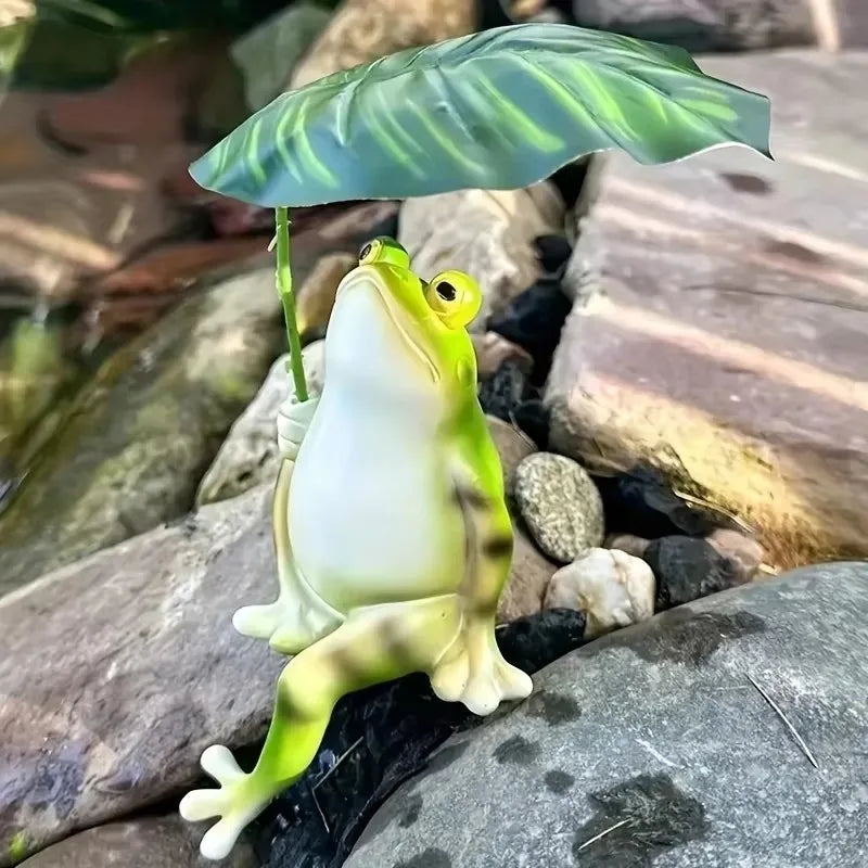 Prisca - Figura Encantadora de Rana sobre Hoja de Loto para Acuario, Decoración de Jardín y Adornos de Balcón