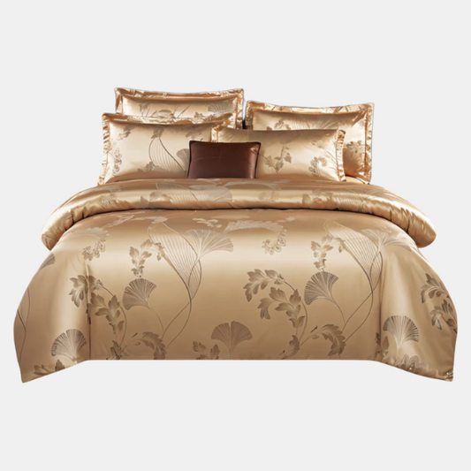 Juego de funda nórdica de satén de lujo con elegante estampado floral para la máxima comodidad y estilo en el dormitorio